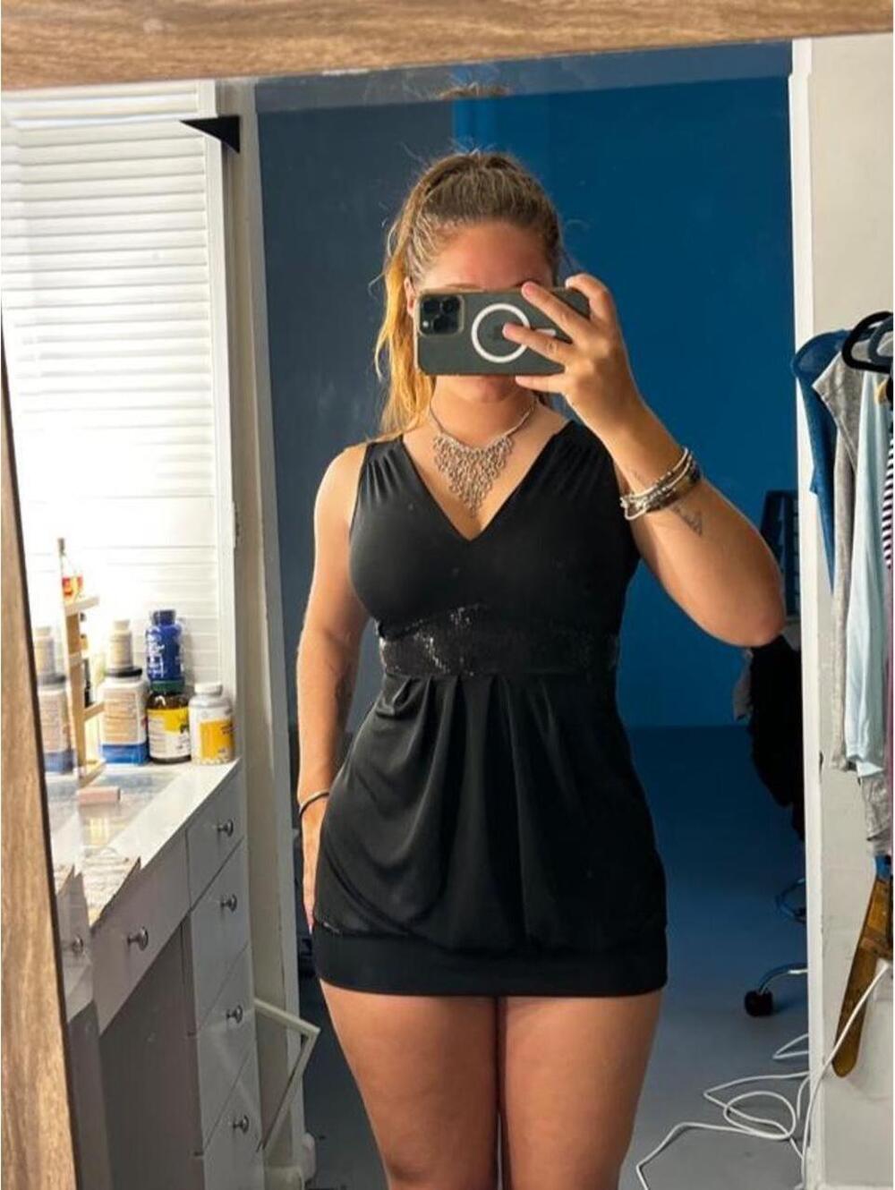 Vintage 1990s/2000s black mini going out party dress brand RISSKIO